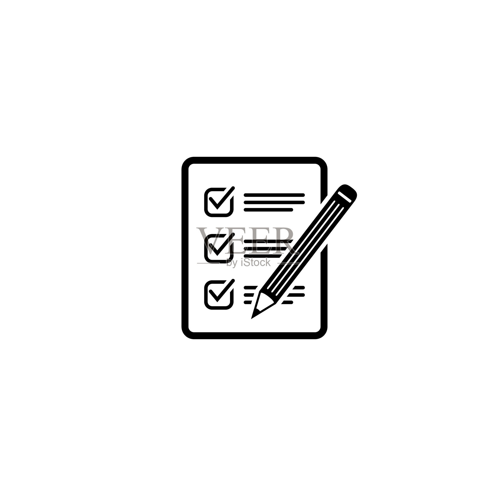 检查表的铅笔图标。铅笔与纸图标，合同矢量图标。测试图标。插画图片素材