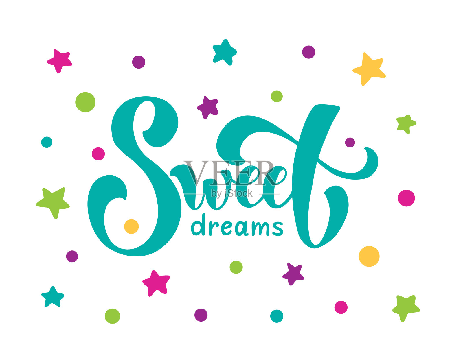 用文字和彩色的纸屑和星星描绘甜蜜的梦插画图片素材