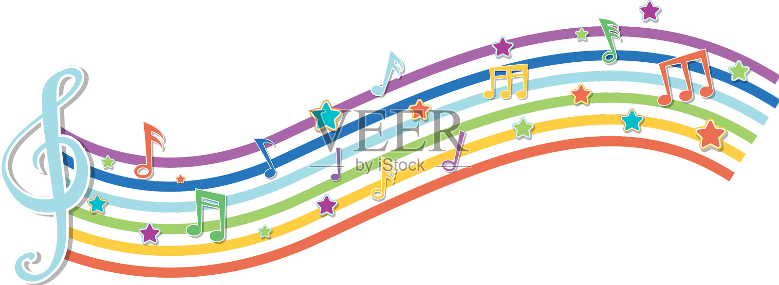 彩虹波与旋律符号设计元素图片