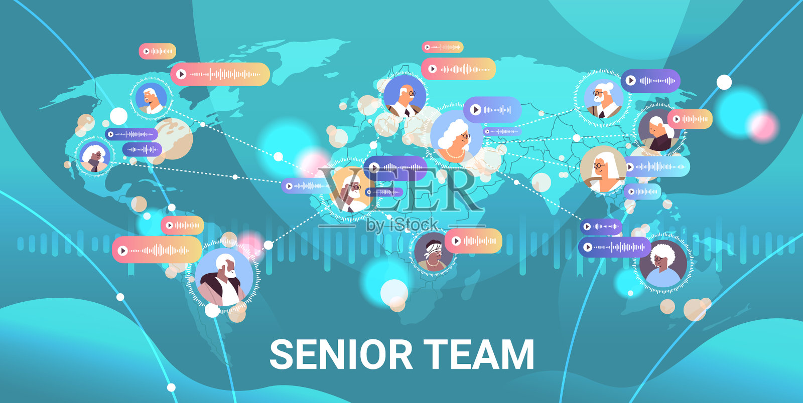 高级商务人员团队通过语音沟通插画图片素材