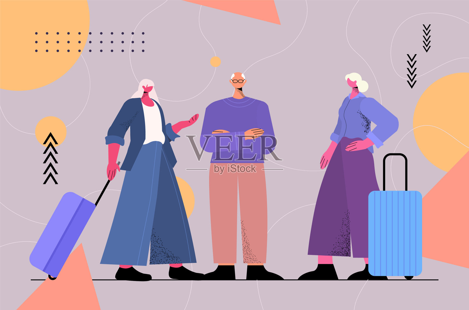 老人们带着行李在讨论插画图片素材
