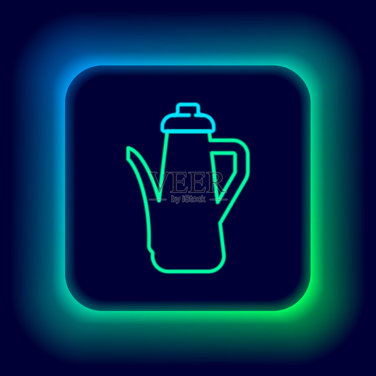 发光的霓虹灯线茶壶图标孤立在黑色插画图片素材