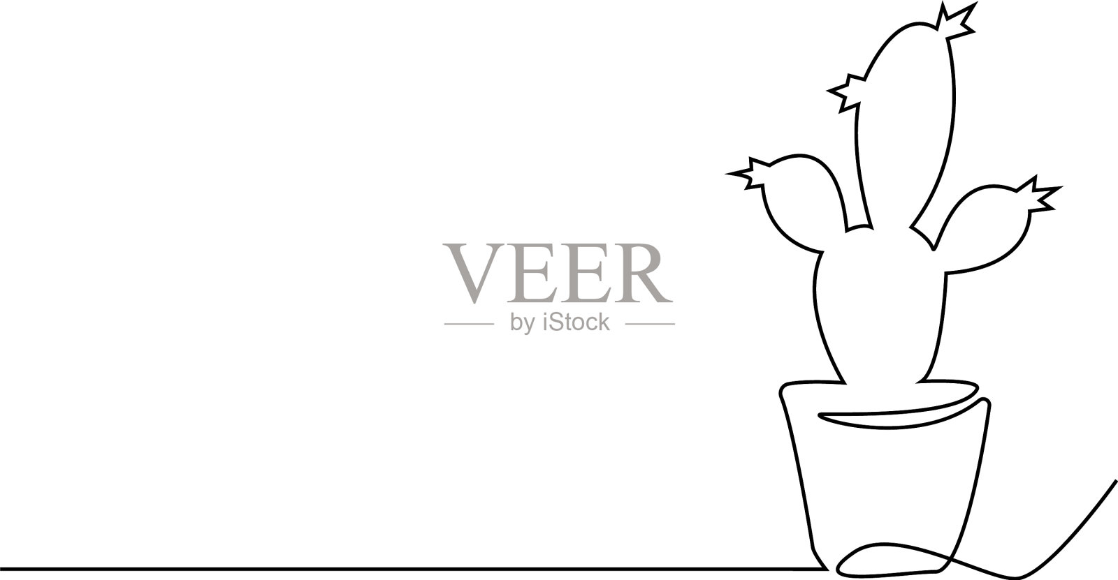 连续一行画在花盆里的仙人掌插画图片素材