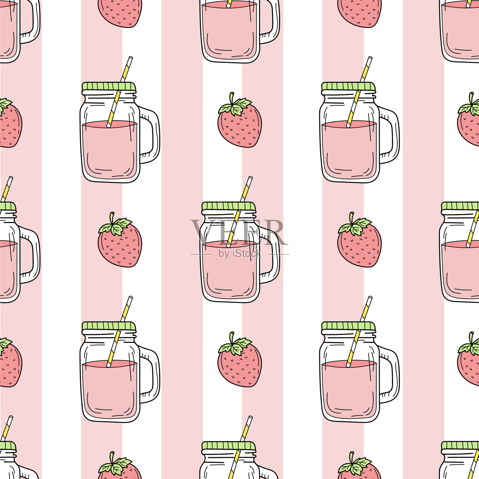草莓冰沙-无缝图案上插画图片素材