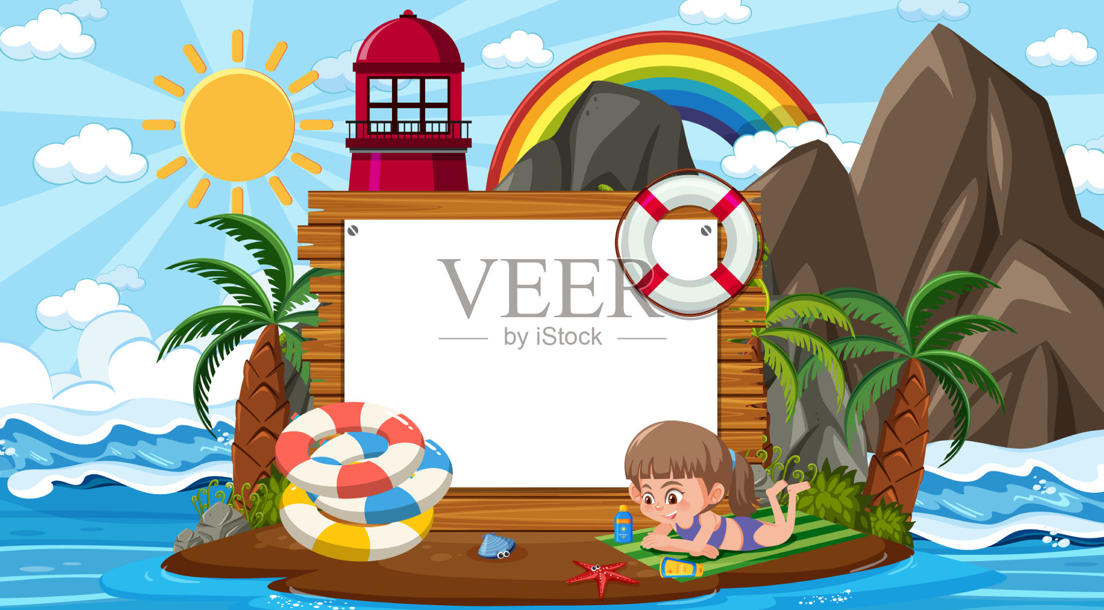 孩子们白天在海滩上度假插画图片素材