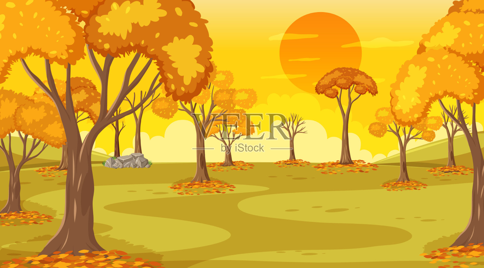 日落时分空旷的公园自然景色插画图片素材