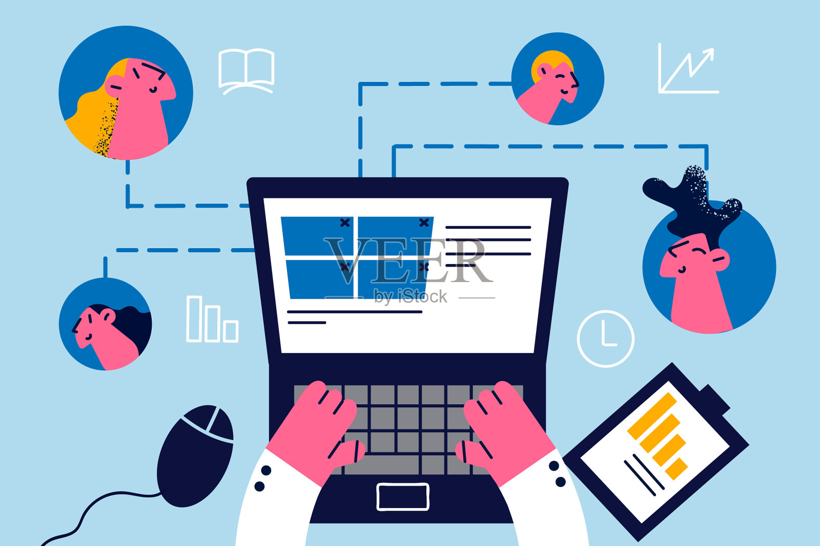 在线会议和远程会议的概念插画图片素材