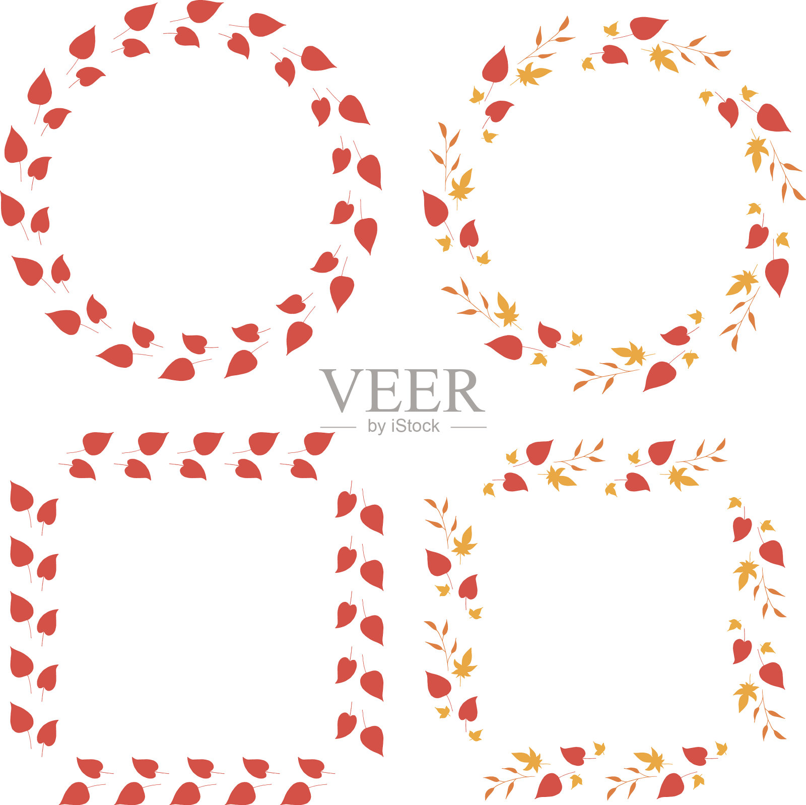 一套明亮的秋叶镜框插画图片素材