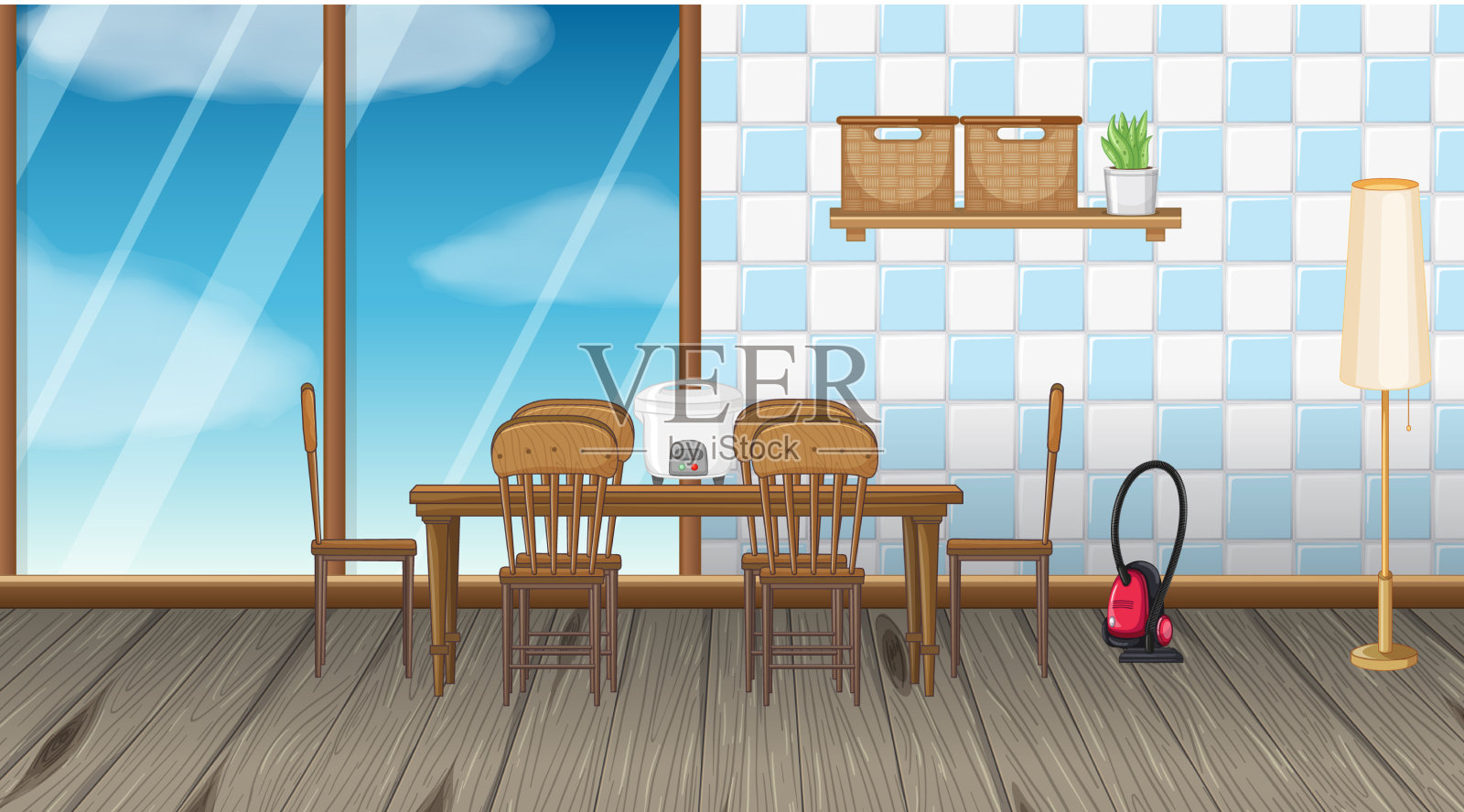 餐厅内部设计有家具插画图片素材