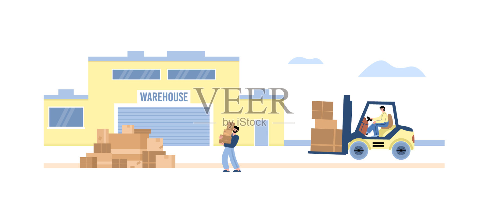 带装载机的仓库或仓库建筑插画图片素材