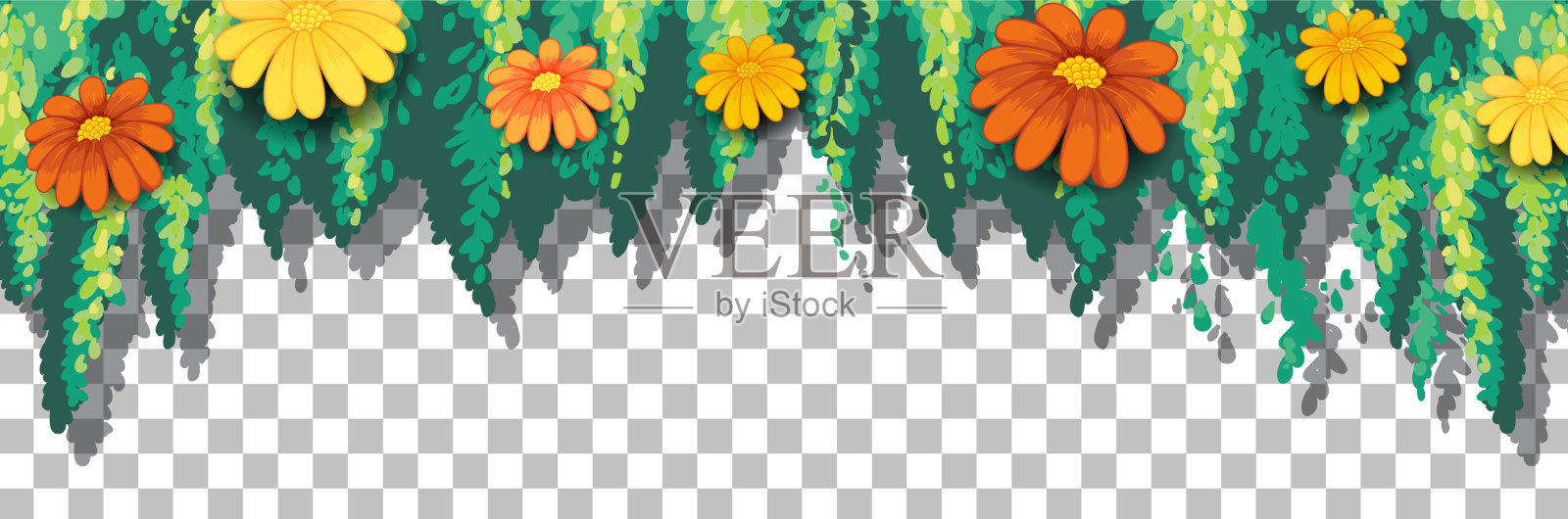 花和叶子透明的背景插画图片素材