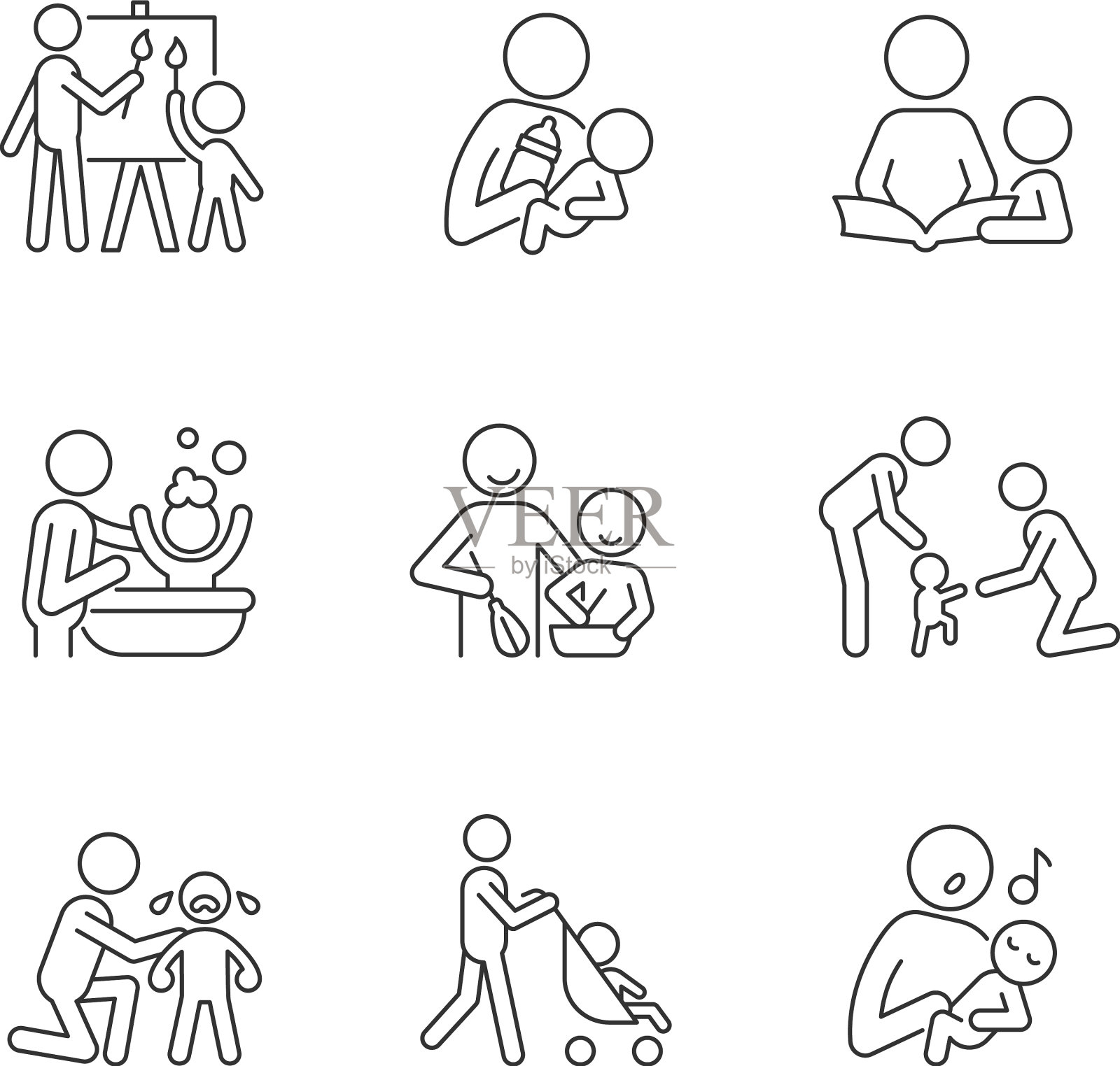 负责任的父母线性图标设置图标素材