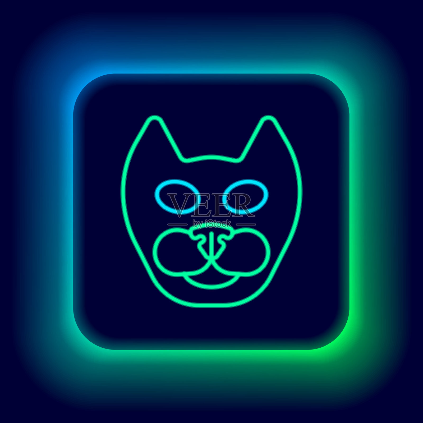 发光的霓虹灯线猫图标孤立在黑色插画图片素材