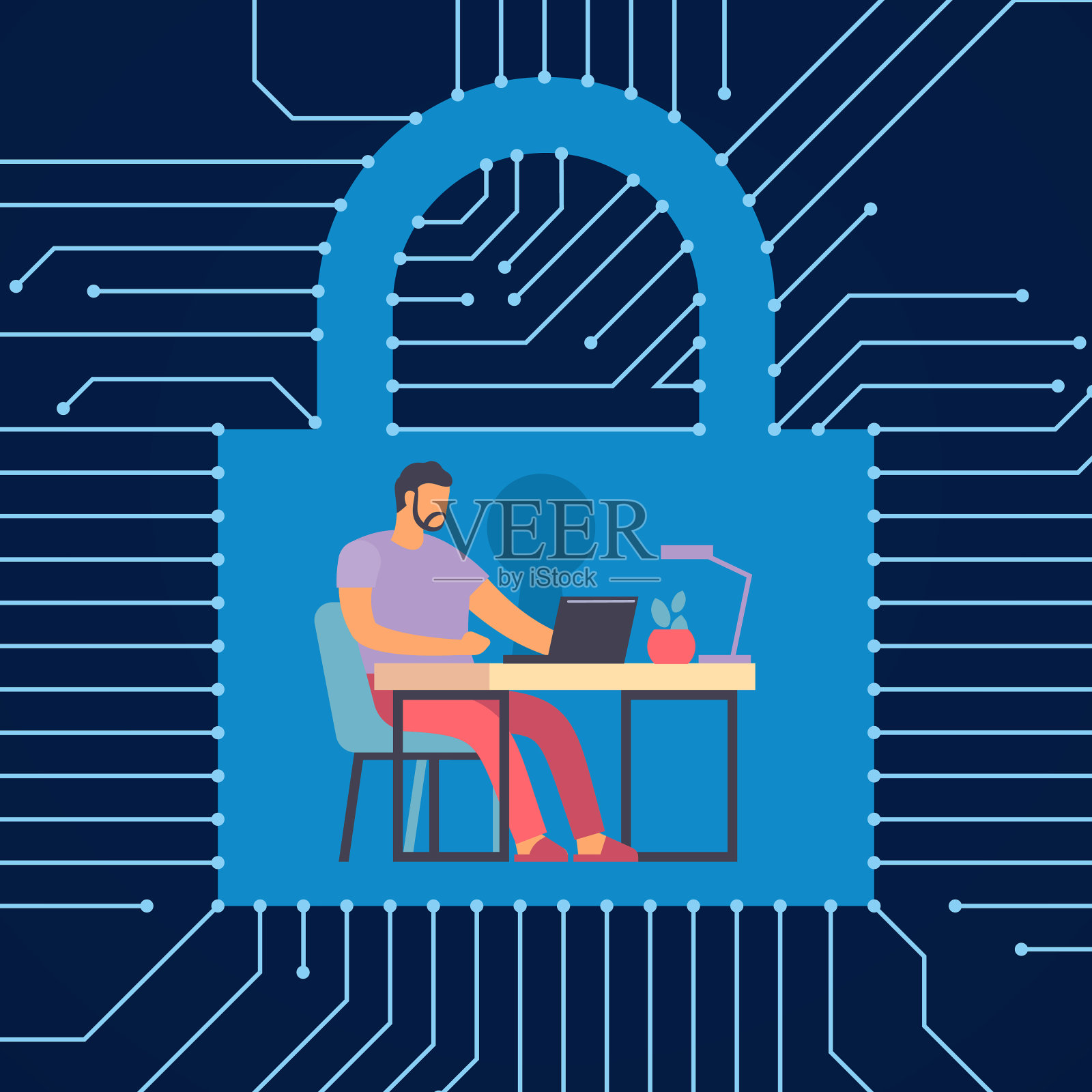 受保护的工作流人工作在计算机插画图片素材