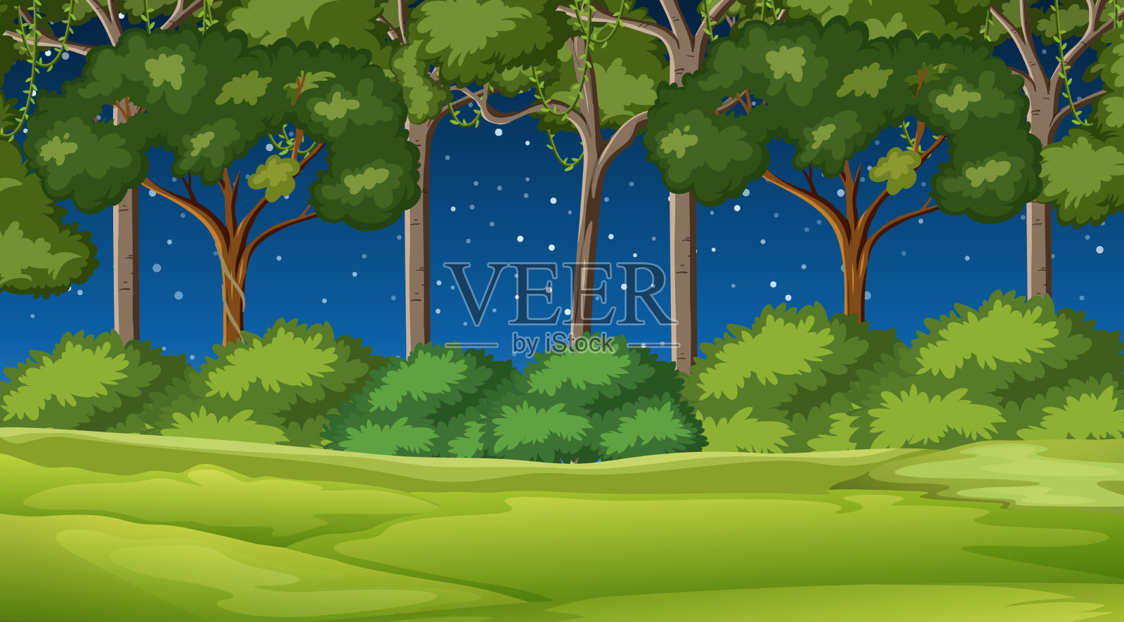 自然森林景观夜景插画图片素材