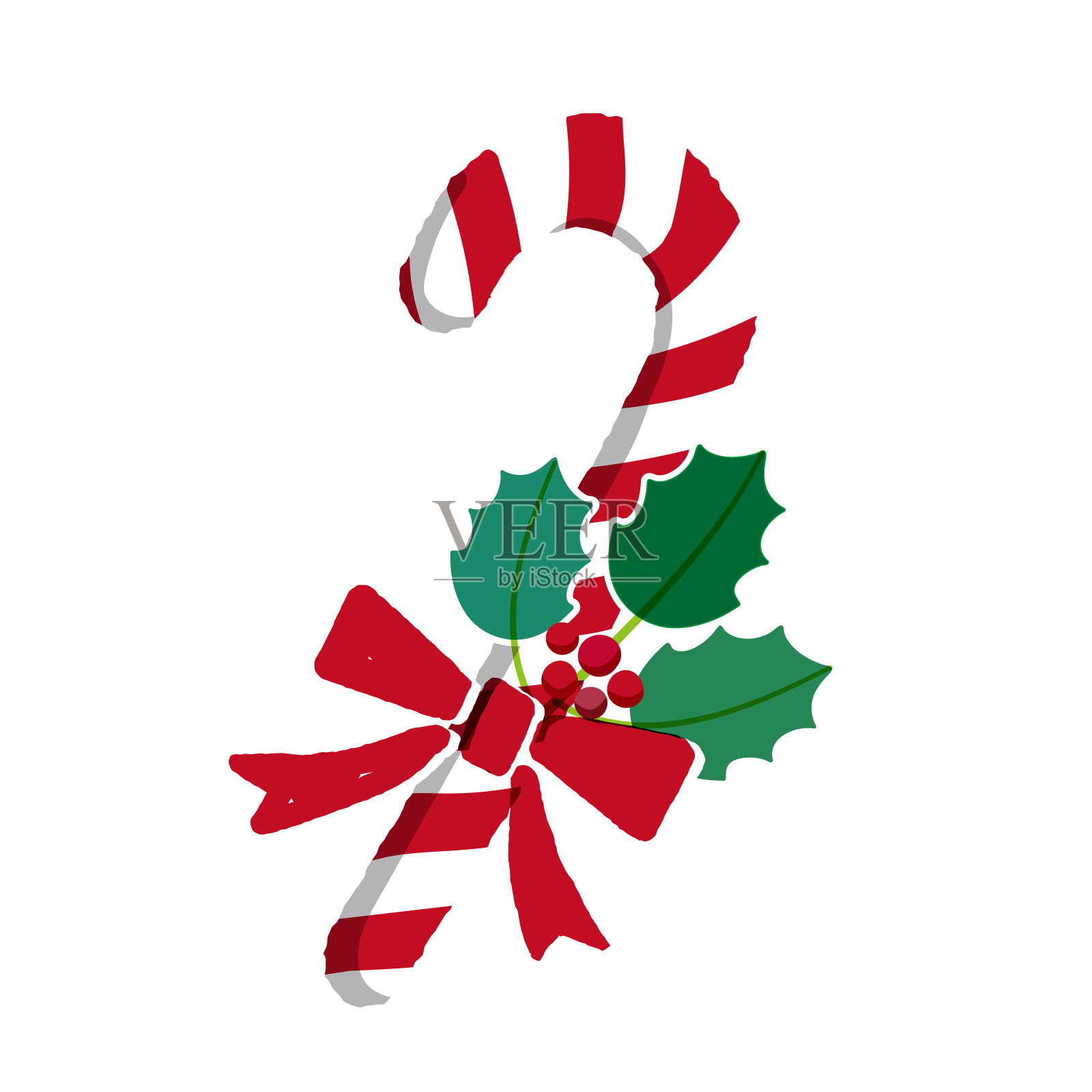 圣诞材料棒棒糖，冬青和彩带插图插画图片素材