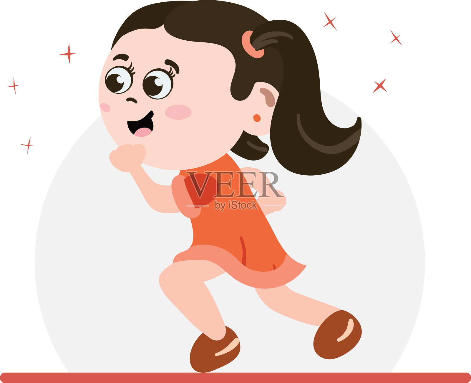 女孩在公园里奔跑插画图片素材