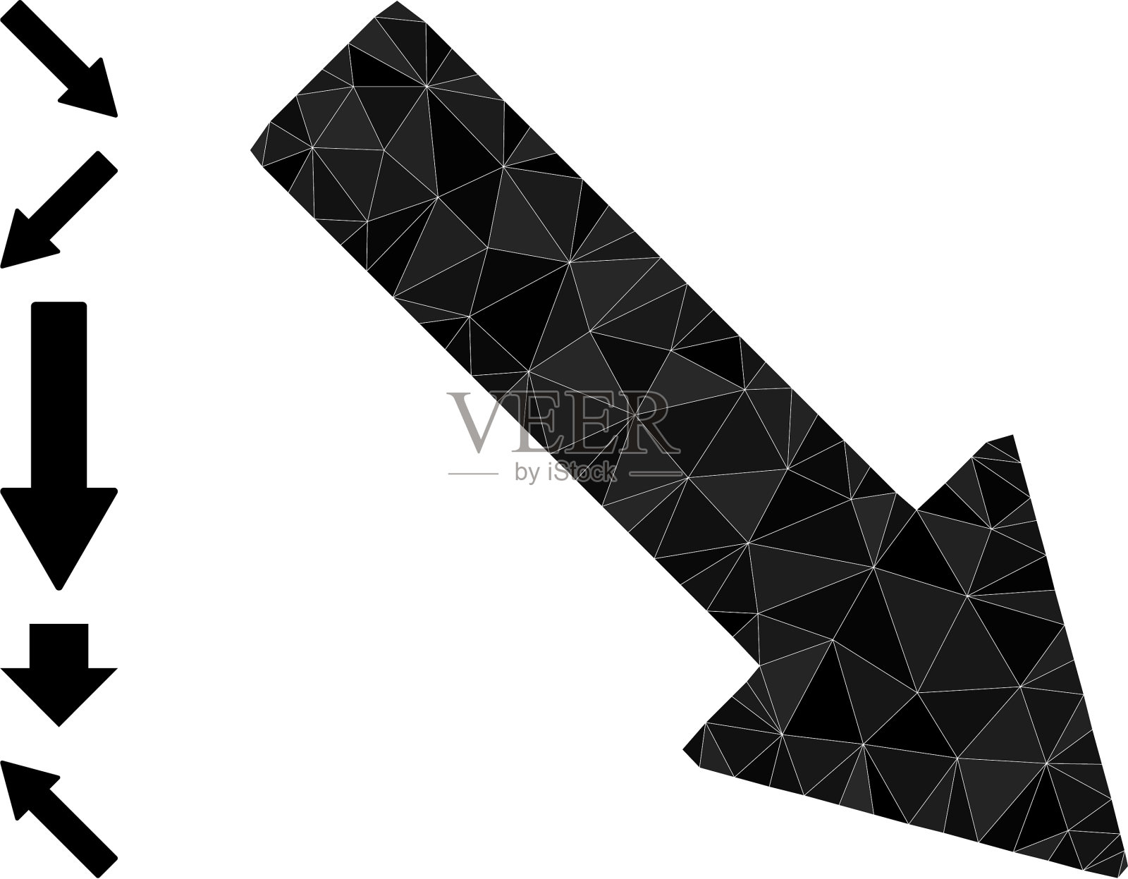 右下箭头多边形图标和其他图标插画图片素材