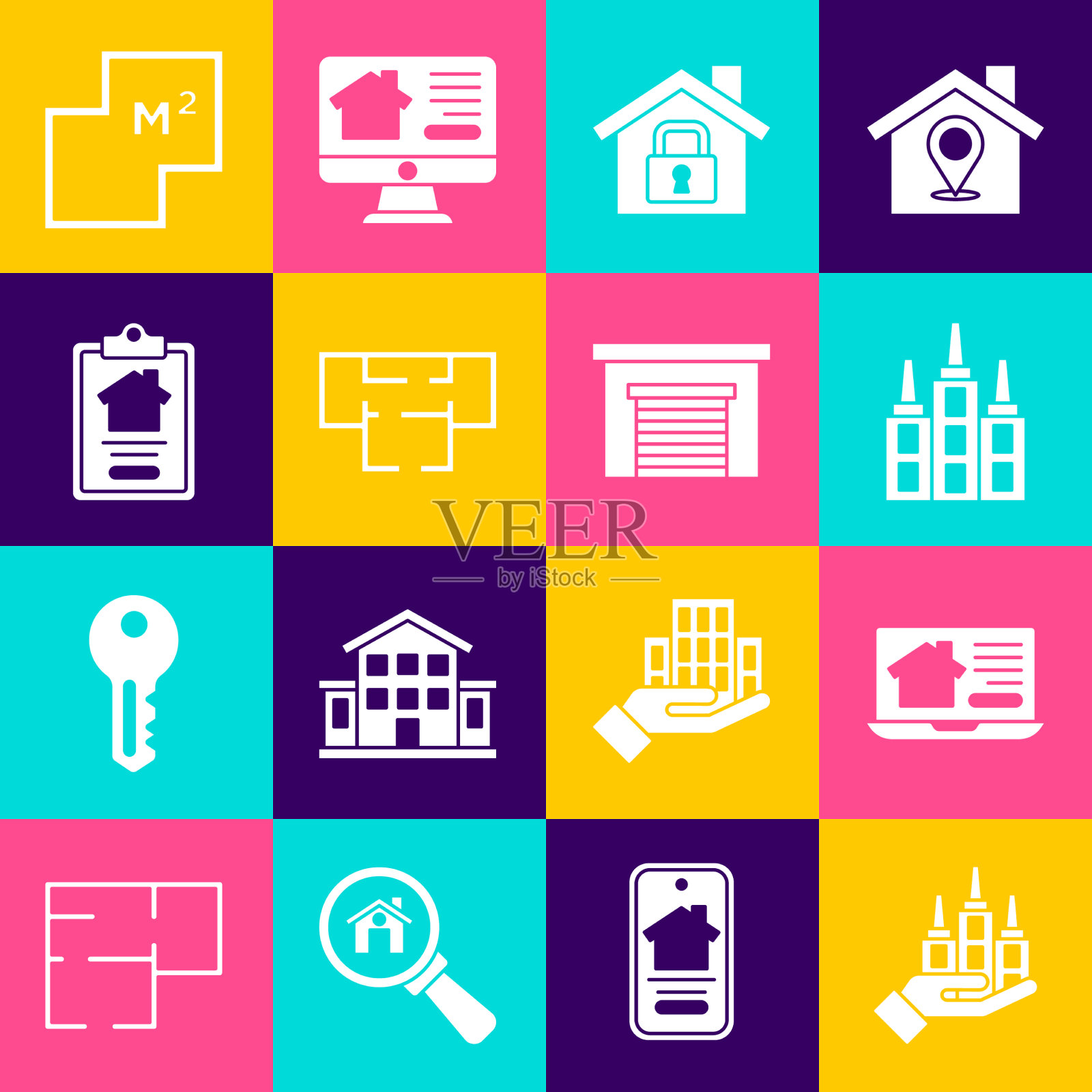 设置摩天大楼在线房地产房子房子图标素材