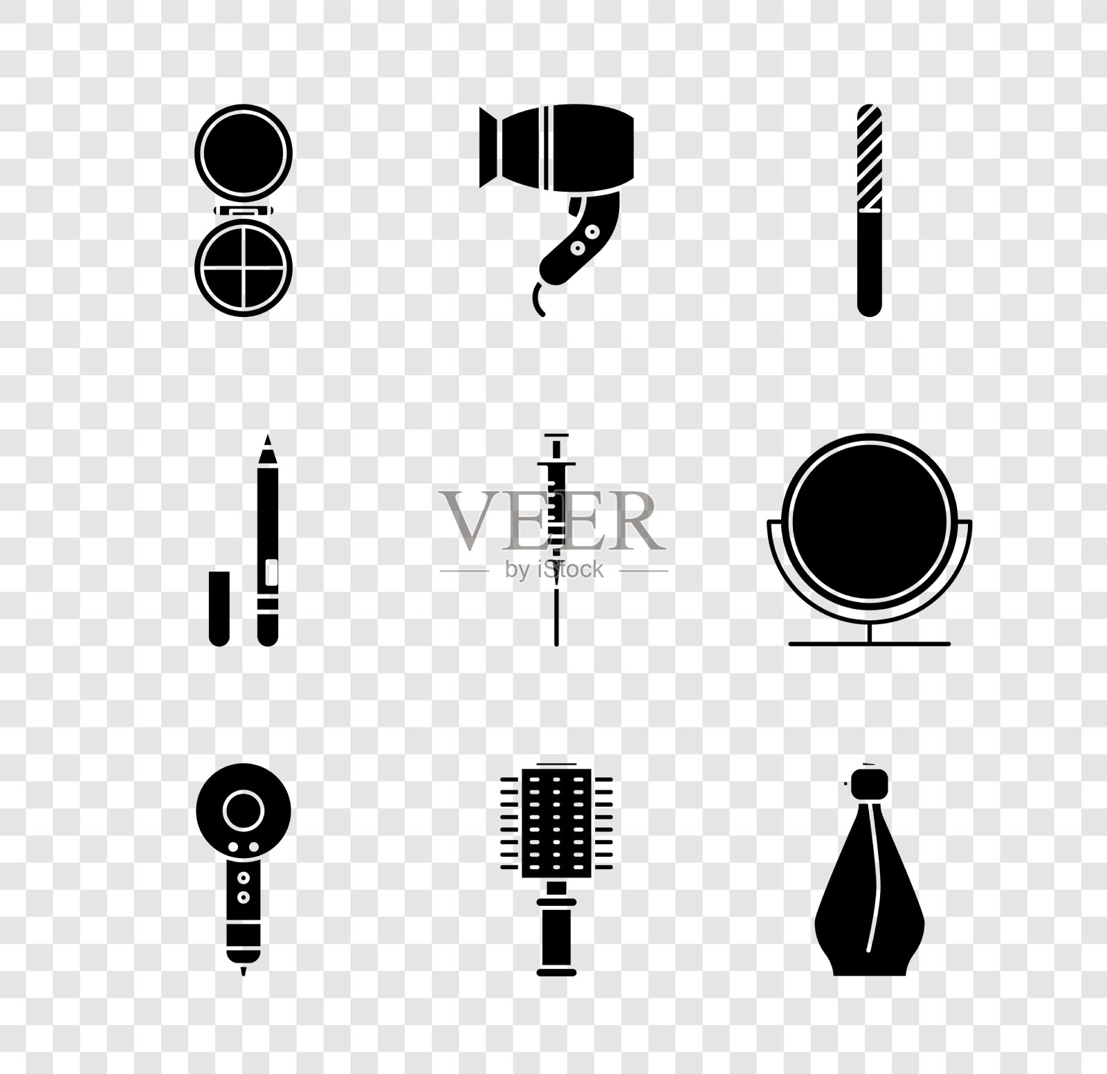 用镜子吹风机指甲固定粉底图标素材