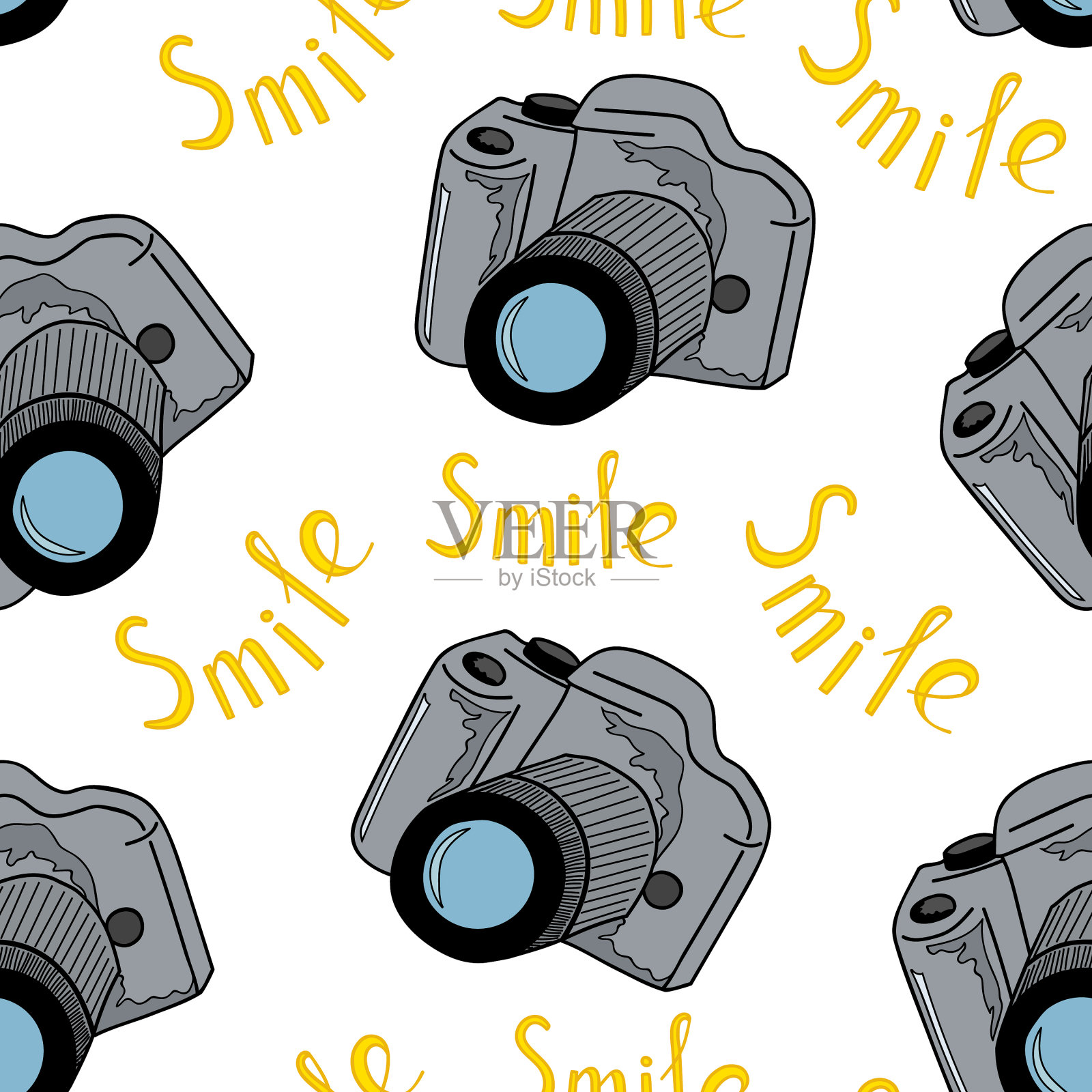 灰色相机和黄色无缝模式插画图片素材