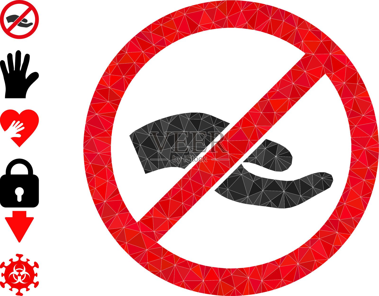 禁止询问手多边形图标和其他图标插画图片素材