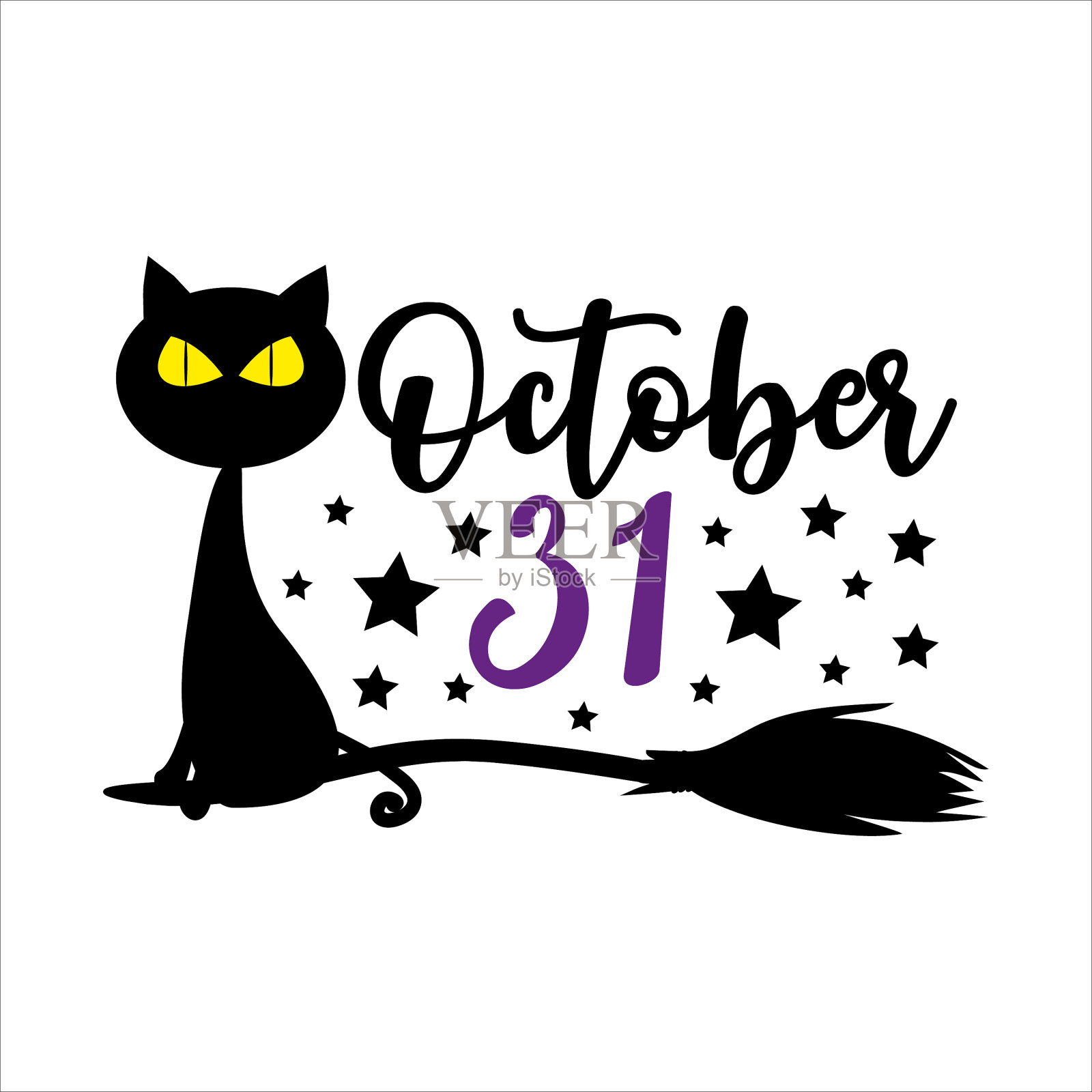 10月31日——和黑猫一起庆祝万圣节插画图片素材