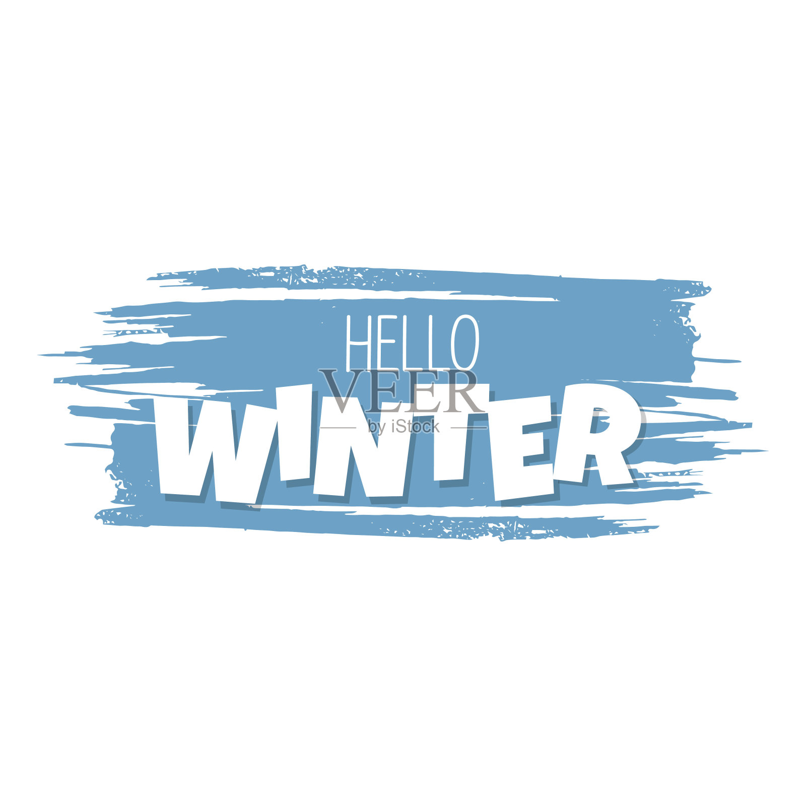 手绘文本Hello Winter在蓝色笔刷笔触。插画图片素材