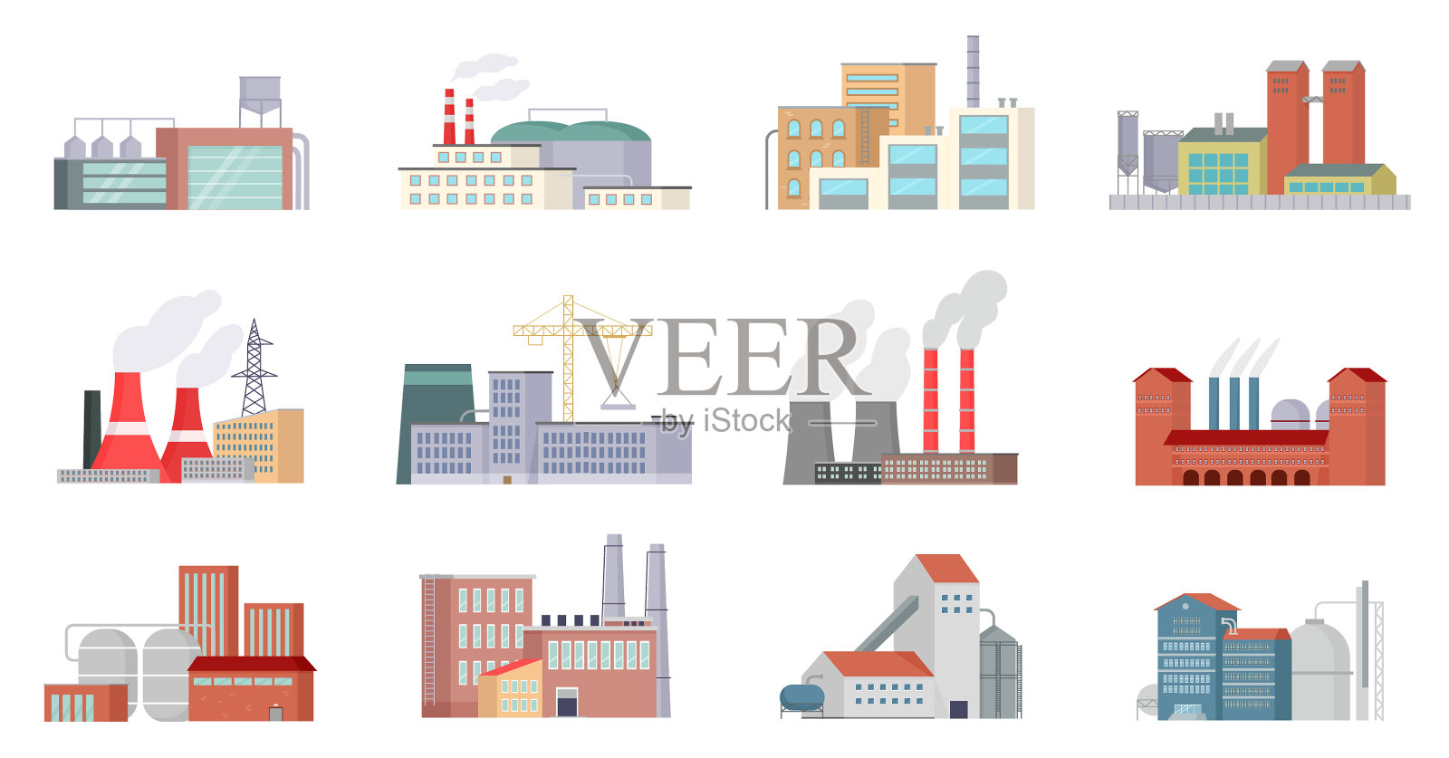 工业建筑，工业工厂，工业能源插画图片素材
