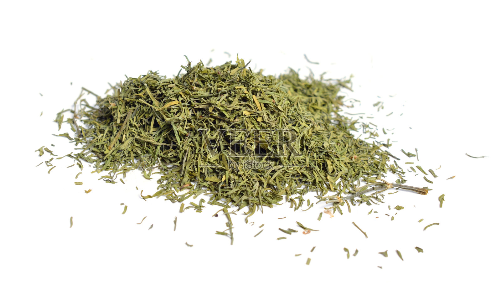 在白色背景上分离的干燥的绿色莳萝照片摄影图片