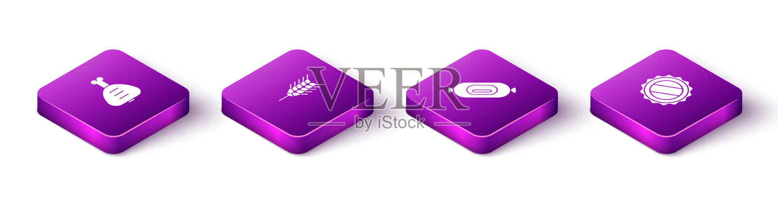 设置等距鸡腿小麦腊肠图标素材