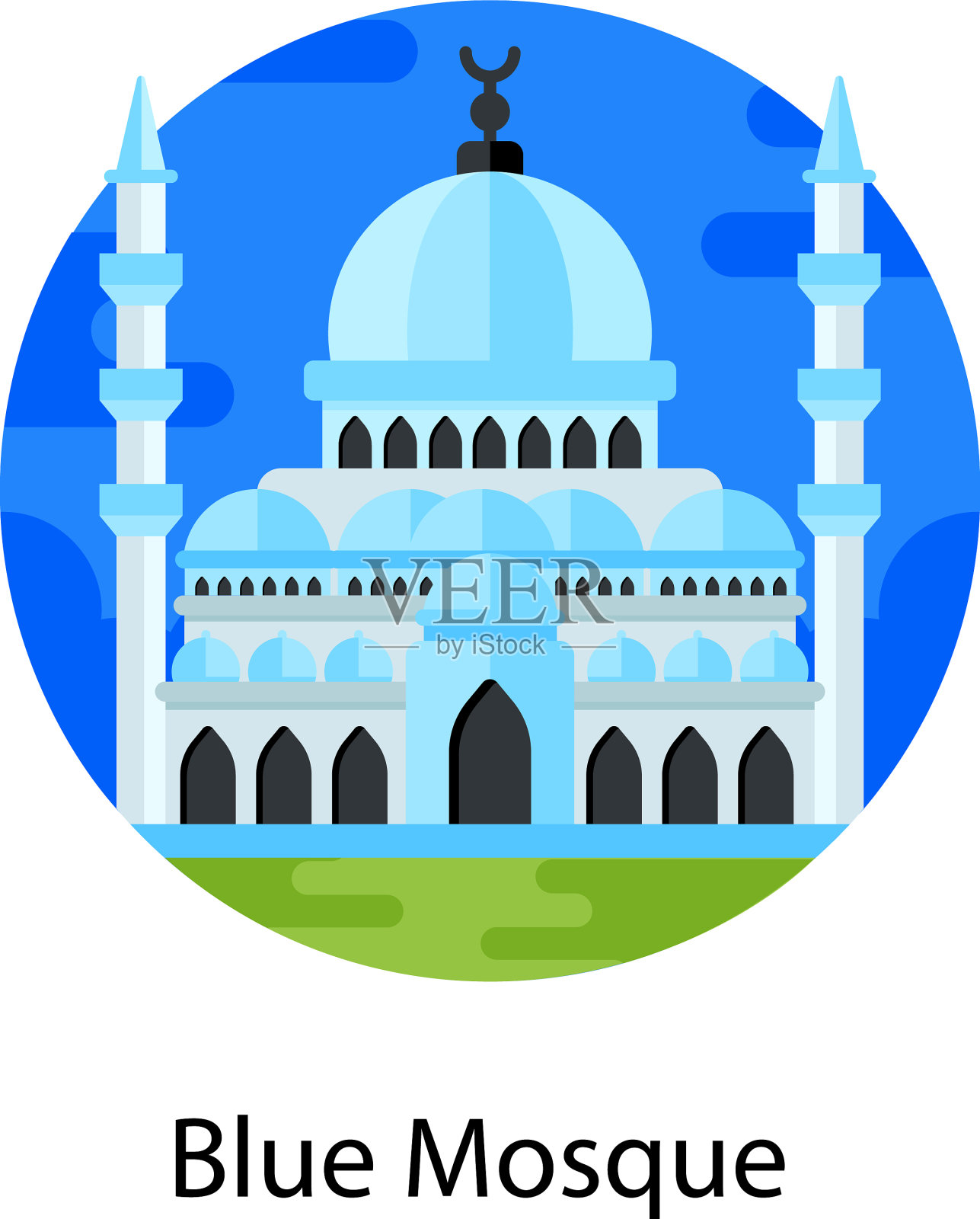 蓝色清真寺插画图片素材