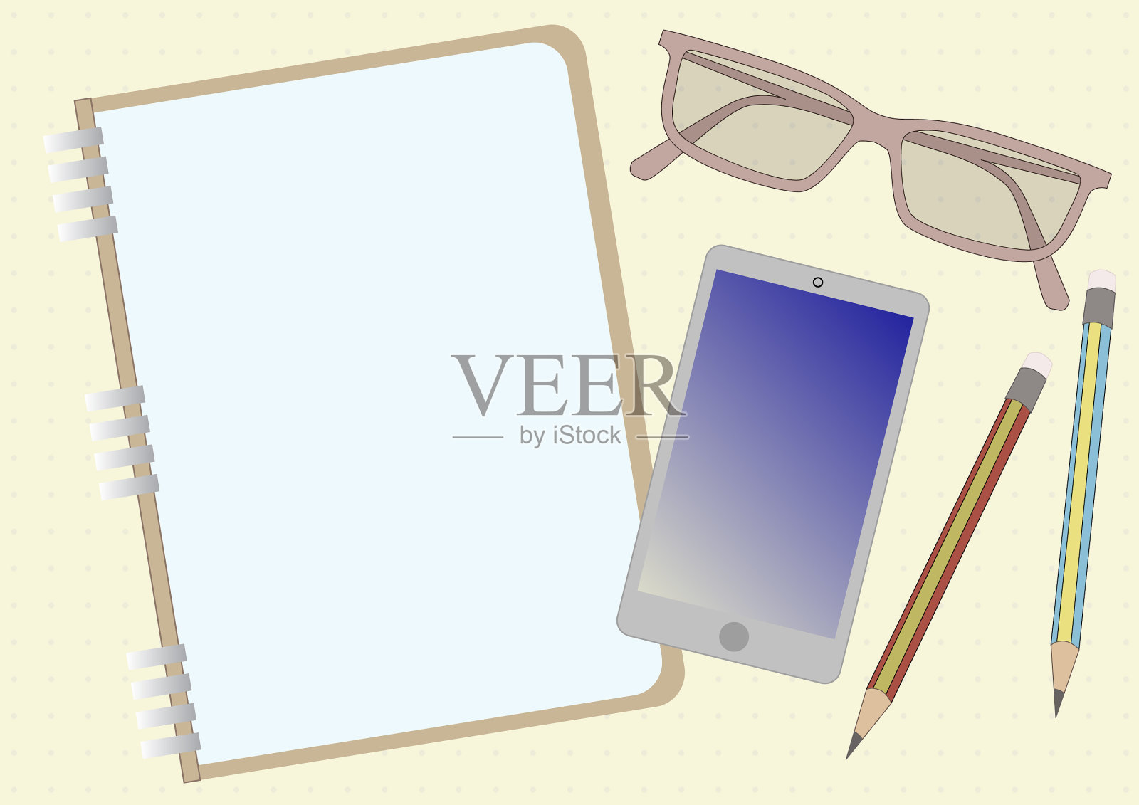 笔记本绘图与移动设备眼镜插画图片素材