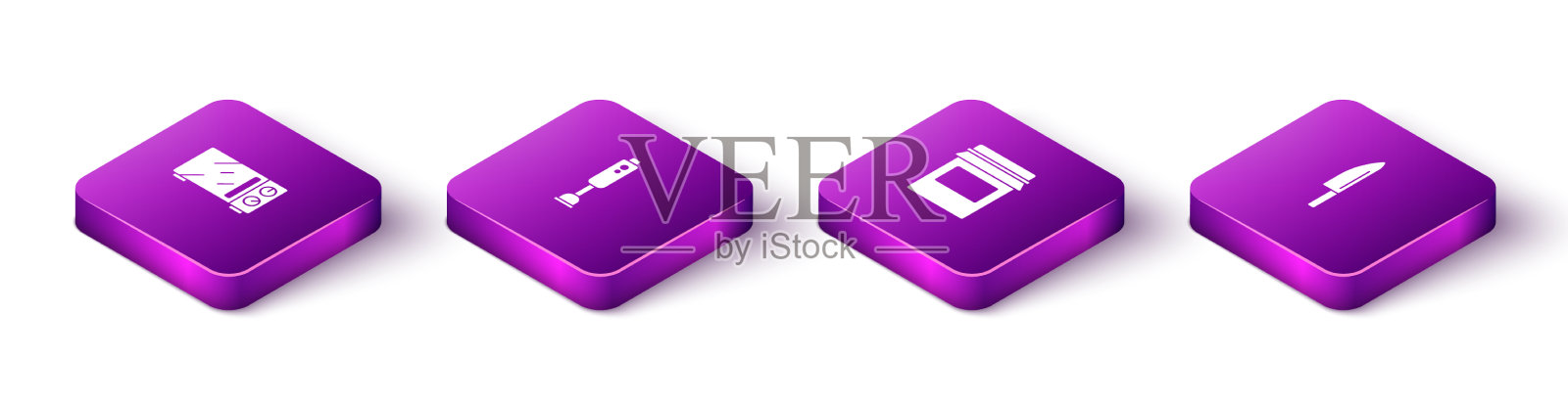 设置等距微波炉搅拌机果酱罐和图标素材