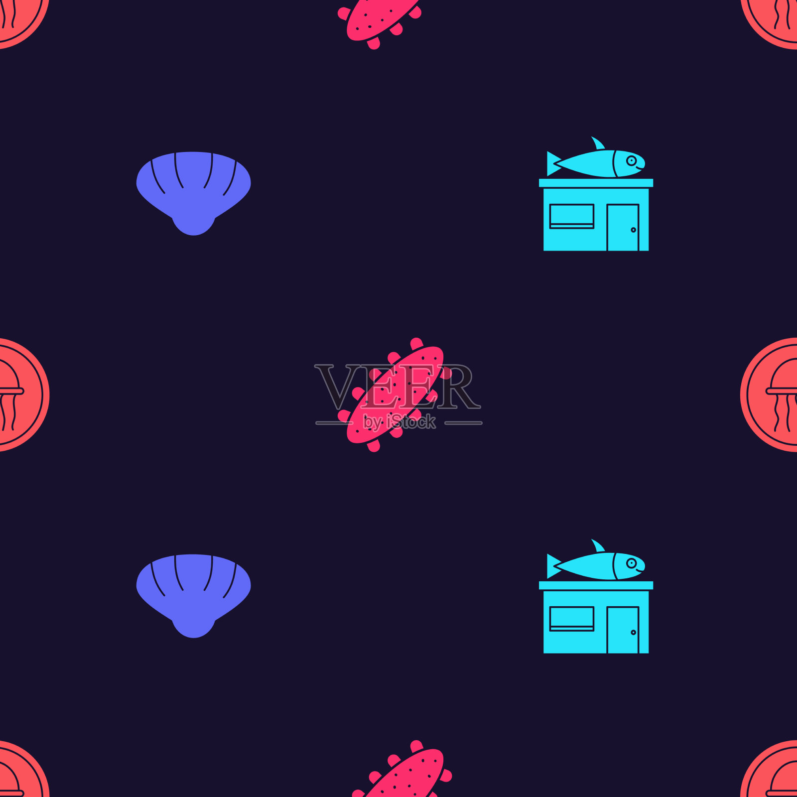 集海鲜店扇贝、海贝、黄瓜等图标素材