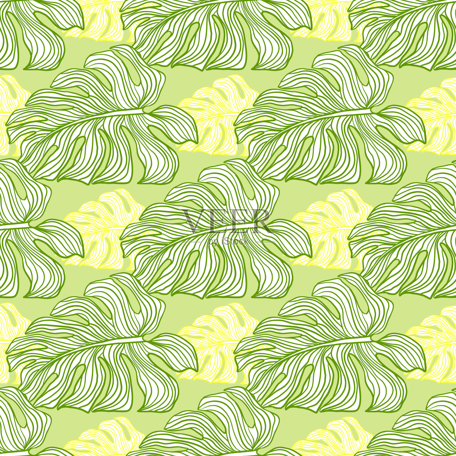 绿色和黄色的怪兽树叶插画图片素材