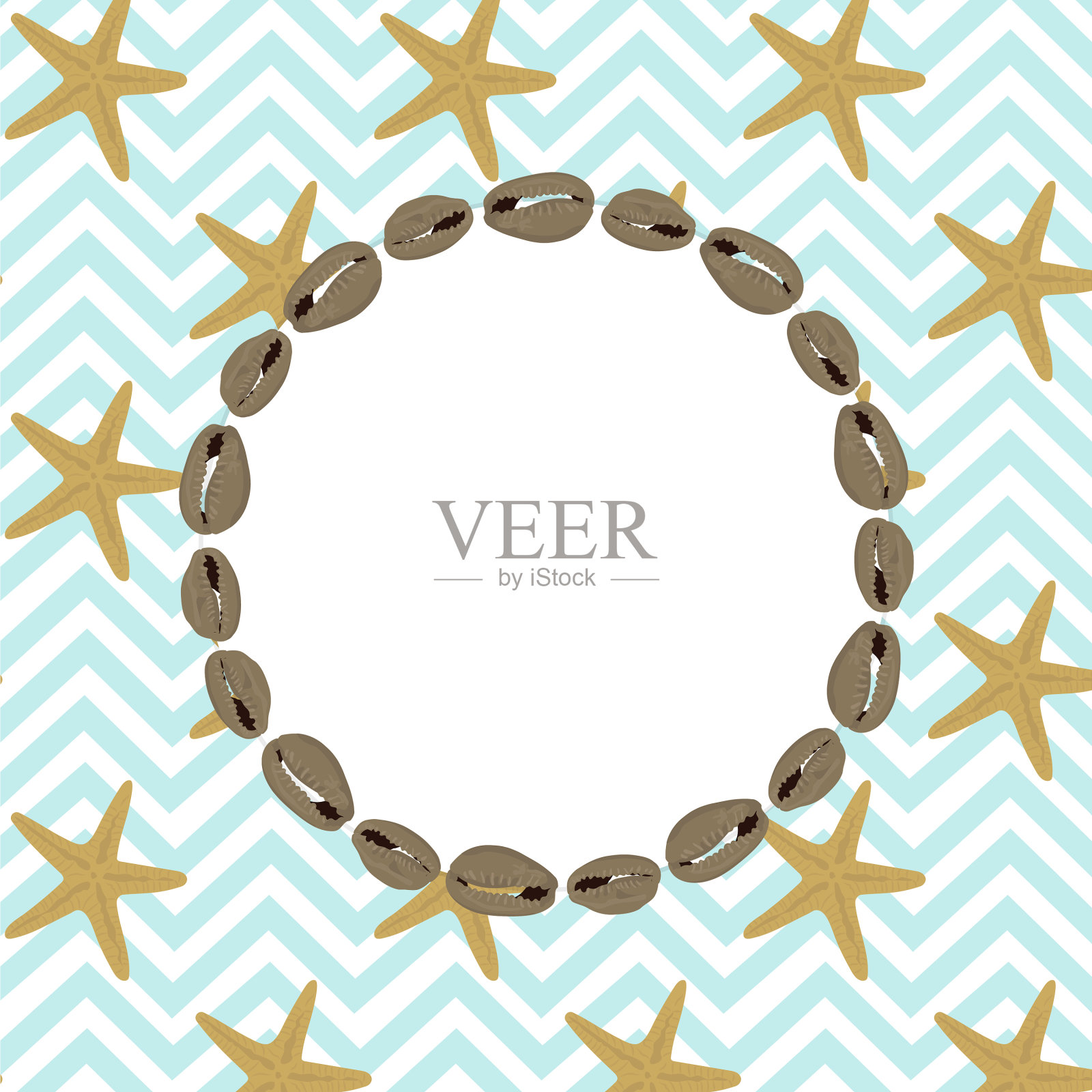 海星卡通风格和框架与贝壳插画图片素材