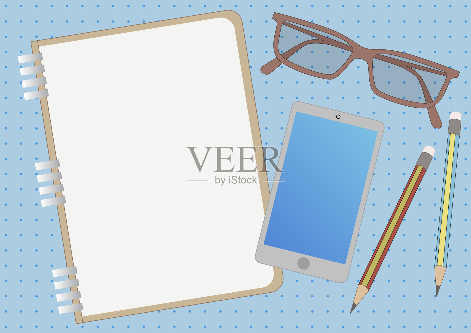 笔记本绘图与移动设备眼镜插画图片素材