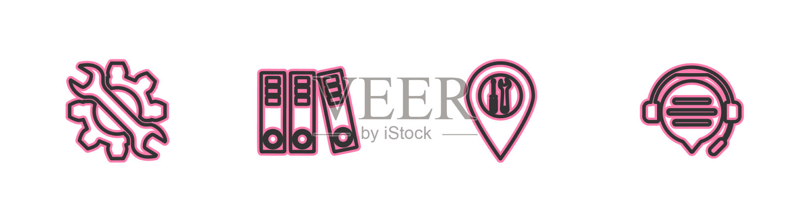 设置线扳手和齿轮位置服务办公室图标素材