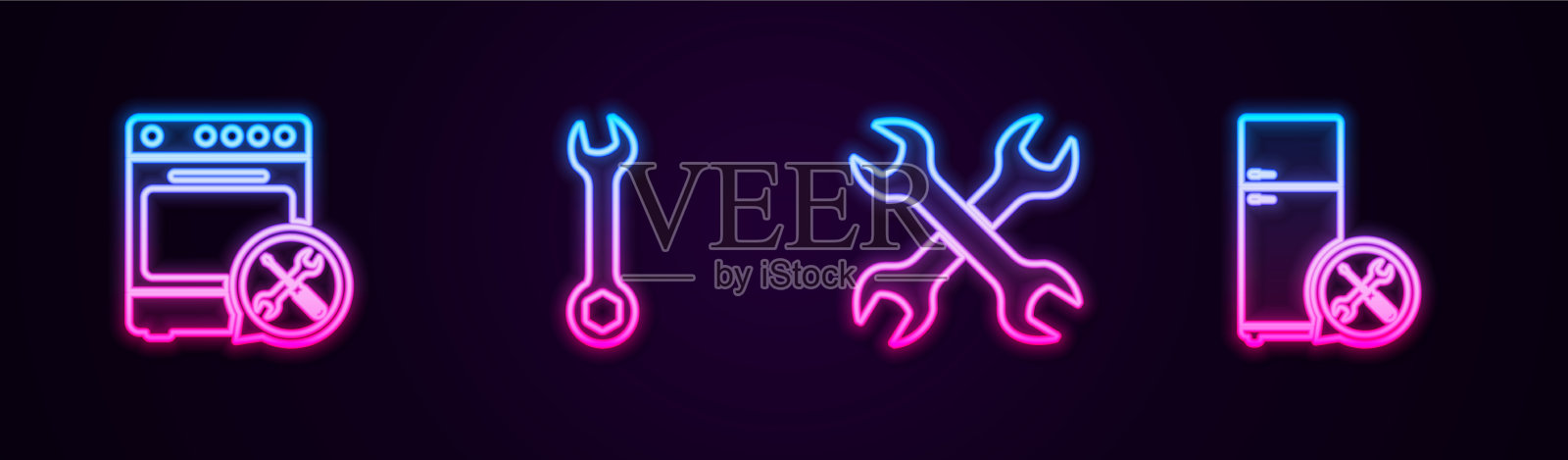 固定线炉服务扳手，十字扳手和图标素材