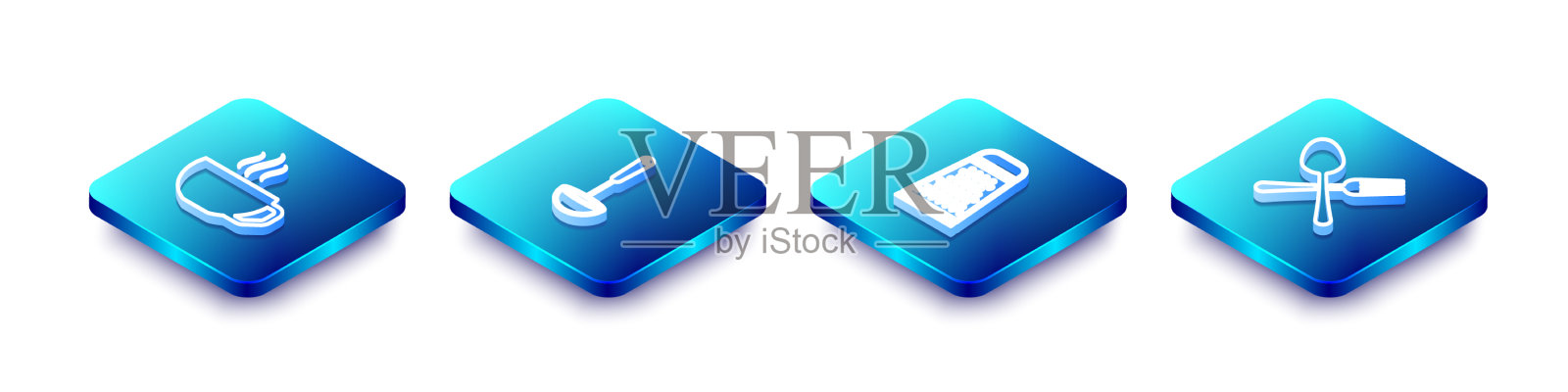 设置等距线咖啡杯厨房勺子图标素材