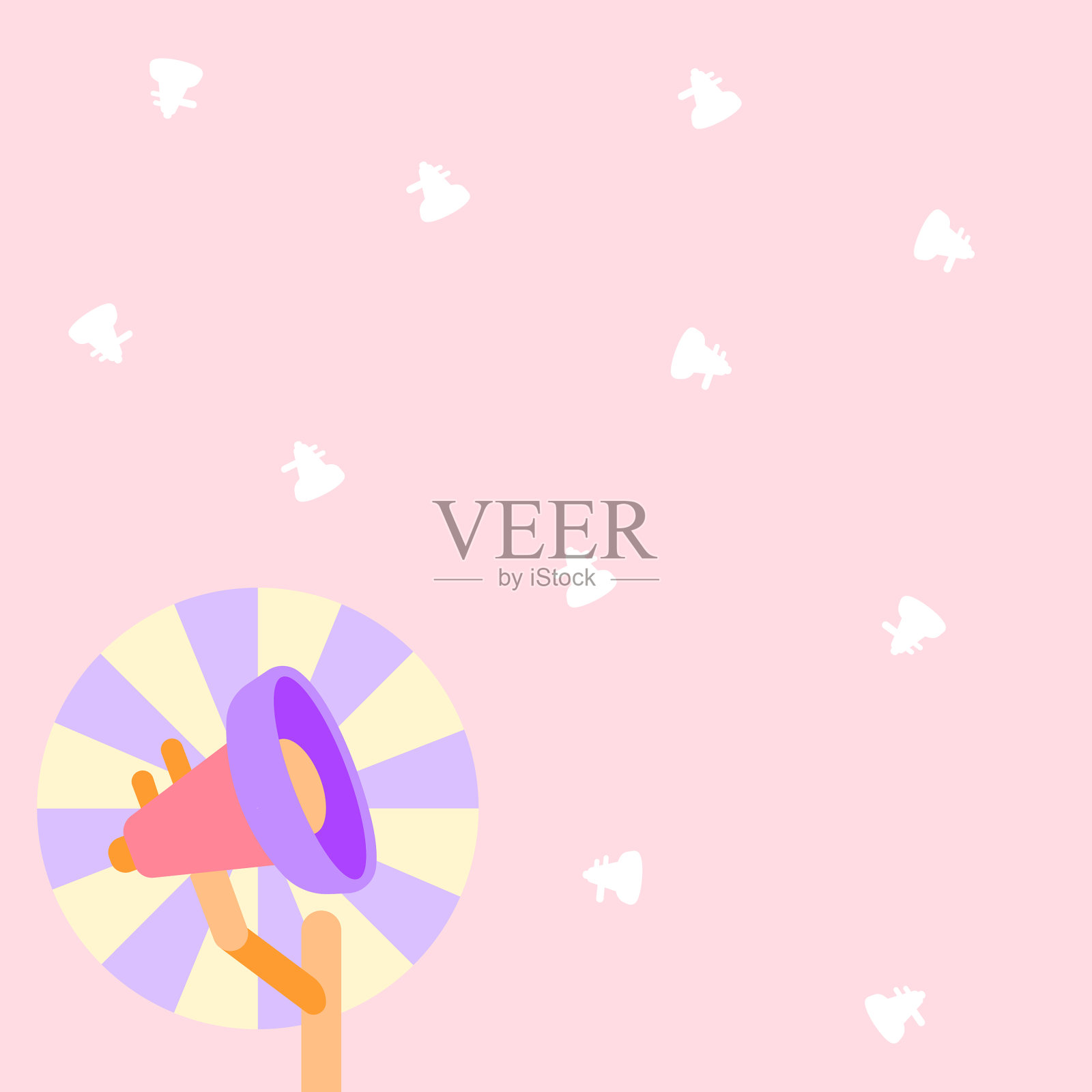 小杆扩音器与太阳轻轻升起插画图片素材