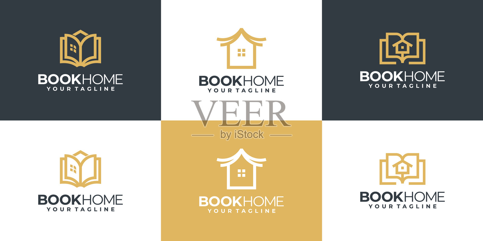 集创意书和家的标志设计插画图片素材