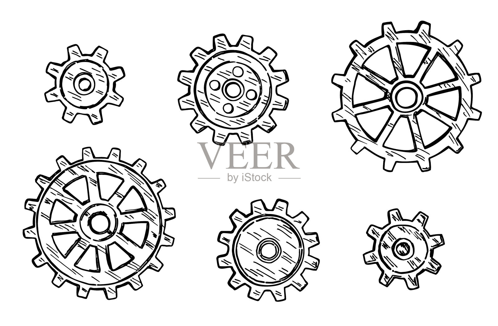 齿轮图标技术在黑色油墨上绘制插画图片素材