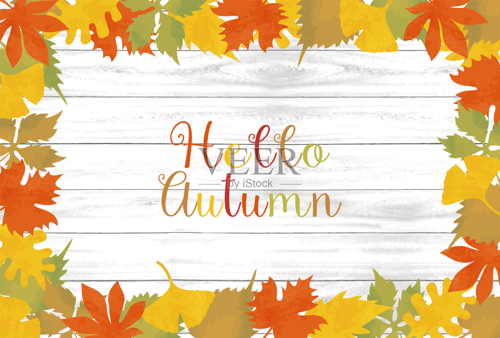 背景材质为白色木纹的秋叶图像插画图片素材