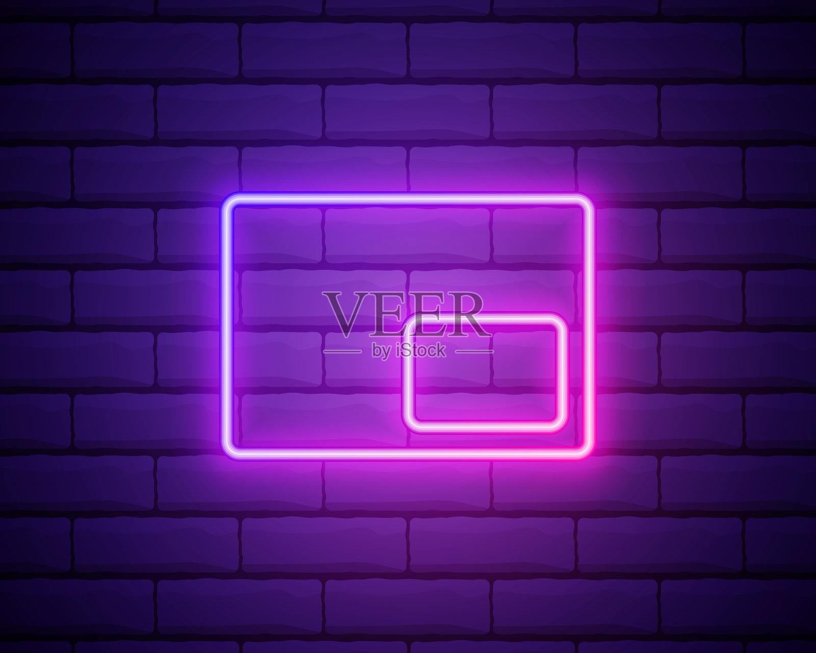 扩展到全屏，并退出全屏模式图标。霓虹灯风格图标的网络元素。简单的图标为网站，网页设计，移动应用程序，信息图形隔离在砖墙图标素材