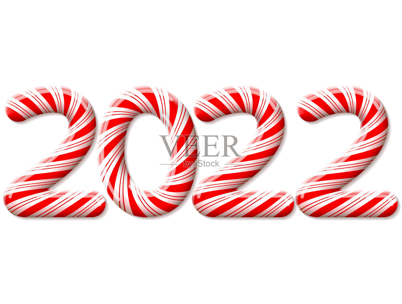 2022年新年以棒棒糖的形状孤立在白色上插画图片素材