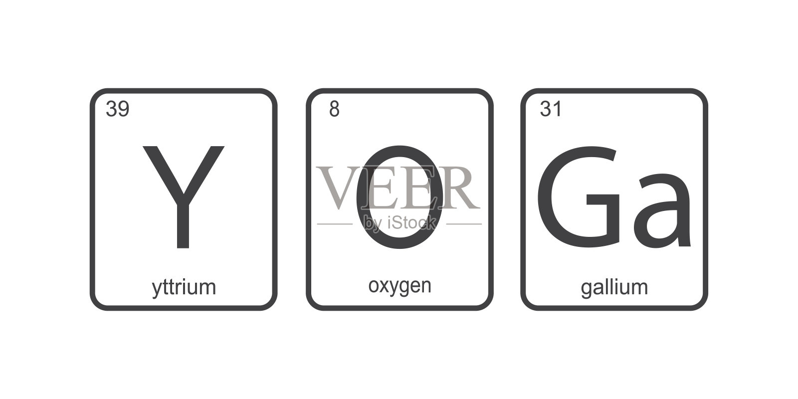 元素周期表中的化学元素。有趣的短语——瑜伽。化学的口号。白色背景上的文本。体育标语的概念插画图片素材