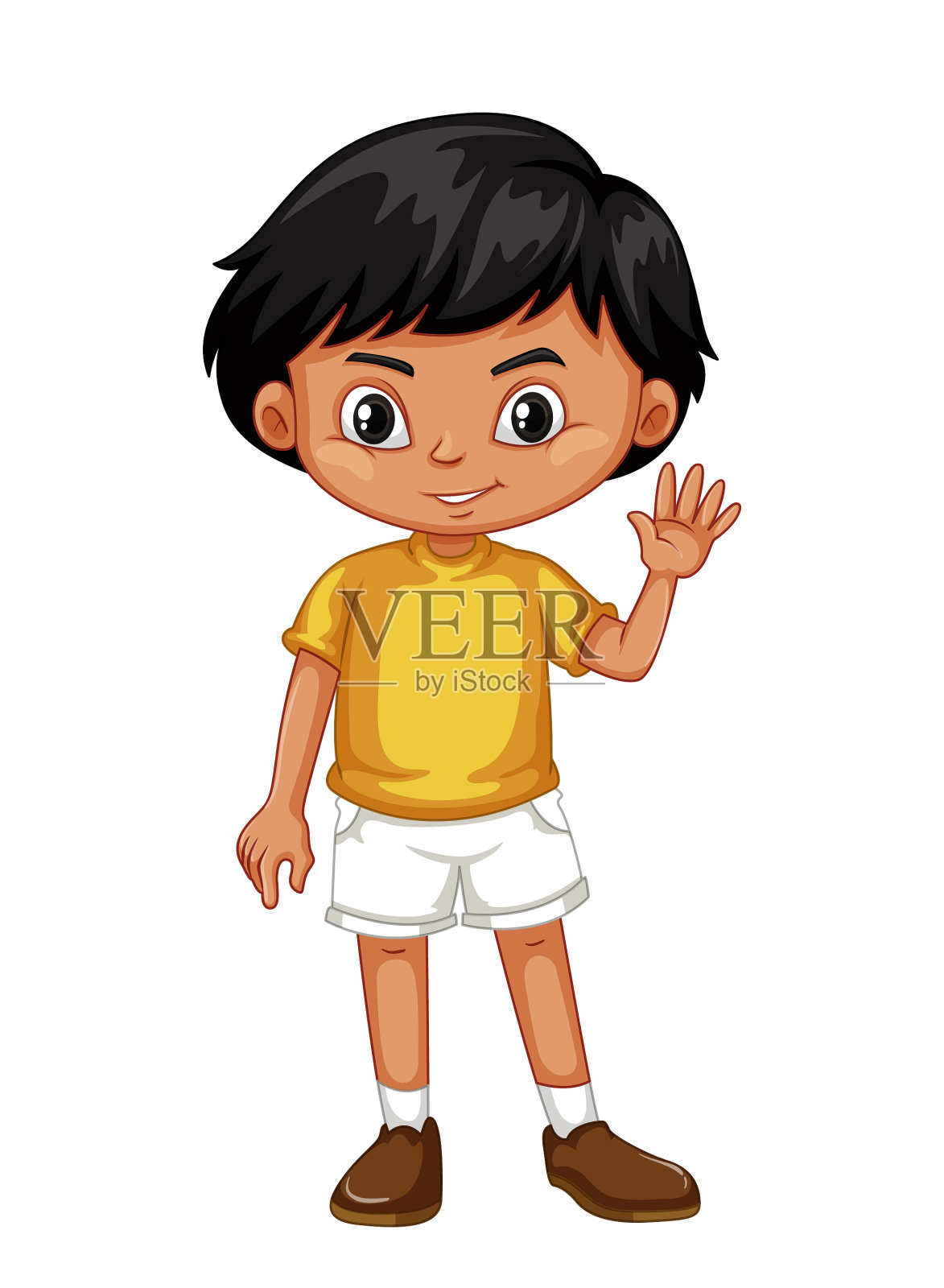 快乐和可爱的小男孩儿童角色平面矢量插图。插画图片素材