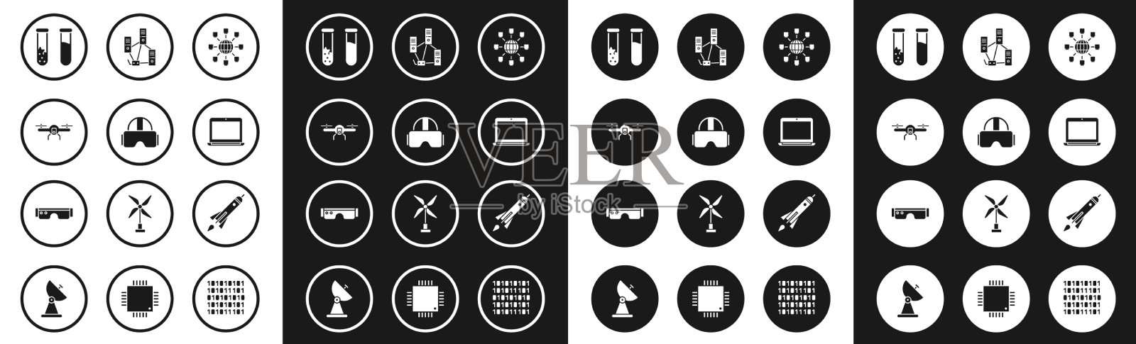 设置社交网络虚拟现实眼镜无人机图标素材